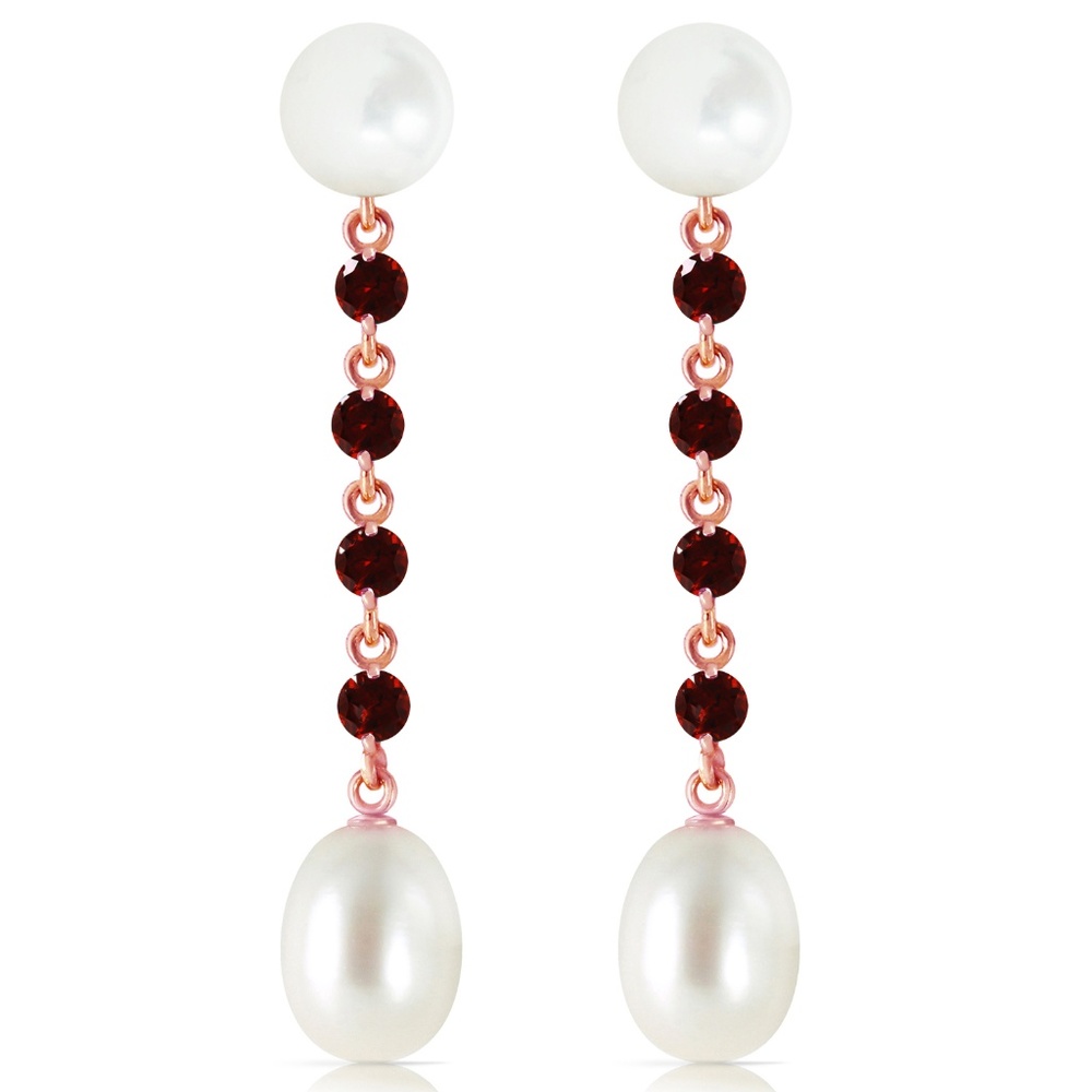 CHANDELIERS EARRINGS WITH GARNETS & PEARLS - Picture 2 of 5